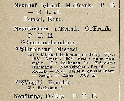 Auszug aus dem Brauerei-Adressbuch von 1910