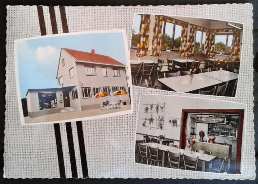 Thekenschild auf einer alten Postkarte aus Kolmsdorf, ehemalige Gaststätte "Aurachtal" Scharf