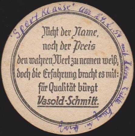 alter Bierdeckel, beschriftet 1954