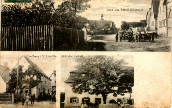 Postkarte, gelaufen 1927. Das alte Brauhaus ist hinter der Handlung Aumüller zu erkennen